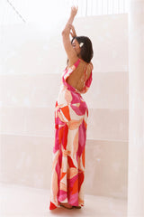 Hibiscus Tea Satin Maxi Dress Pink