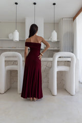Sundown Secrets Off Shoulder Maxi Dress Wine