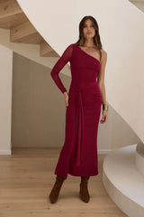 Moment Of Clarity One Shoulder Mesh Maxi Dress Plum