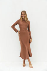 The Forget Me Not Satin Maxi Dress Brown
