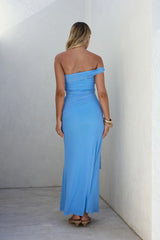 Heart For You One Shoulder Mesh Maxi Dress Blue