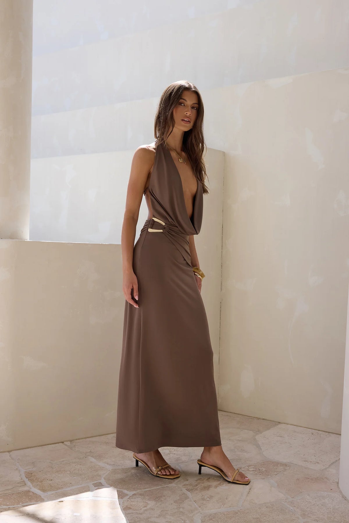 Kiss Journeys Halter Maxi Dress Brown
