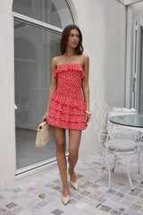 Hold Me Closer Strapless Mini Dress Red