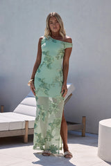 Scenic Dreams Mesh Off Shoulder Maxi Dress Sage