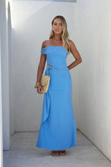 Heart For You One Shoulder Mesh Maxi Dress Blue