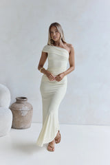 Kiss The Moon One Shoulder Mesh Maxi Dress Lemon