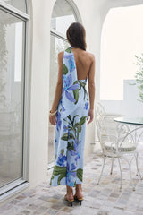 Blooming Romance Satin Maxi Dress Blue