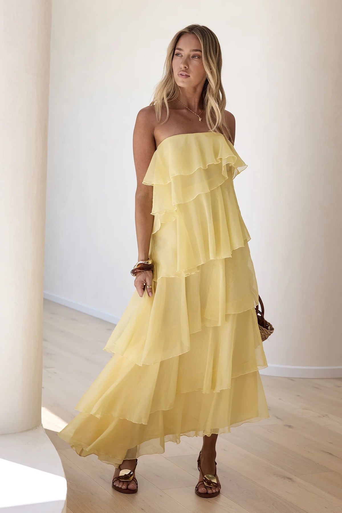 Drop Of Sun Strapless Maxi Dress Yellow