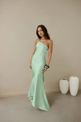 Champagne Chat One Shoulder Maxi Dress Green