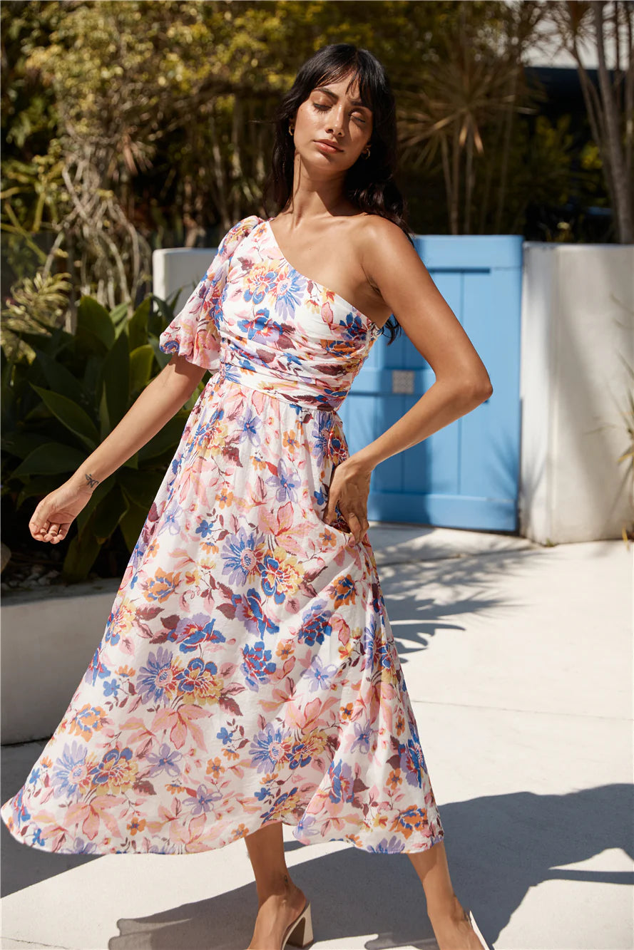 Chin Up One Shoulder Maxi Dress Purple