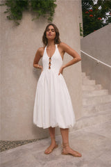 High Tide Halter Midi Dress White