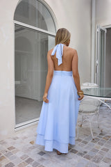 Spring Blossoms Halter Maxi Dress Blue