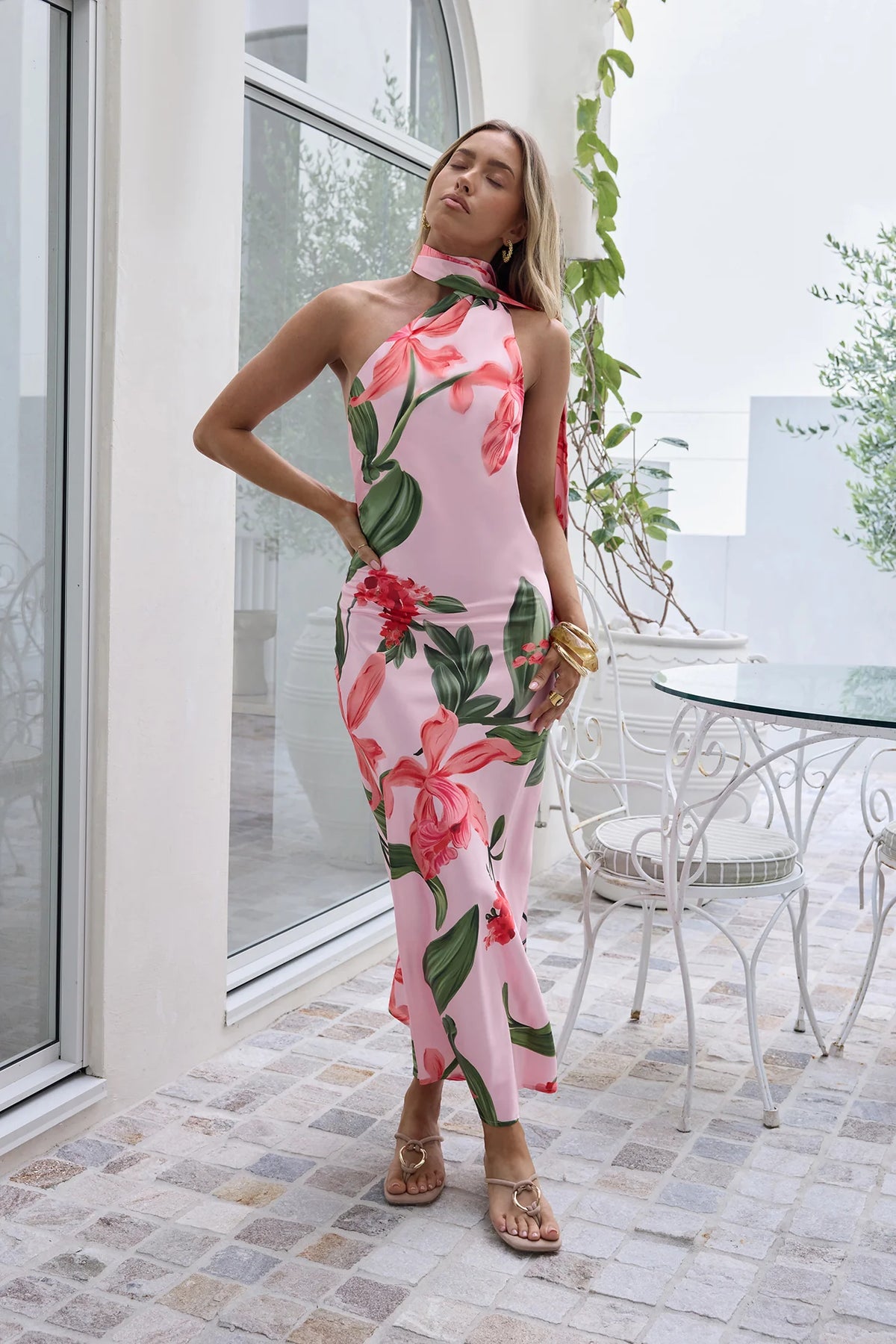 Blooming Romance Satin Maxi Dress Pink