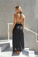 Happy Hour Halter Maxi Dress Black