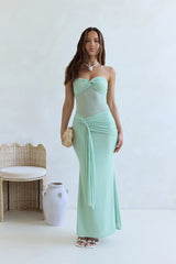 Caught Your Eye Mesh Strapless Maxi Dress Sage