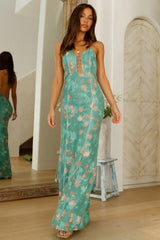 Green Oasis Halter Maxi Dress Green