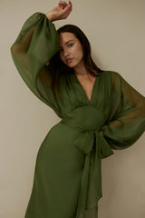 Our Nostalgia Long Sleeve Maxi Dress Green