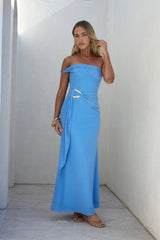 Heart For You One Shoulder Mesh Maxi Dress Blue
