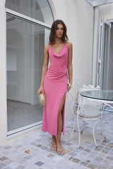 Morning Greetings Halter Maxi Dress Rose