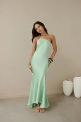 Champagne Chat One Shoulder Maxi Dress Green