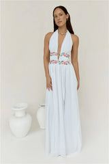 Maldives Garden Halter Maxi Dress White