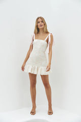 Blossom Embellish Mini Dress Cream