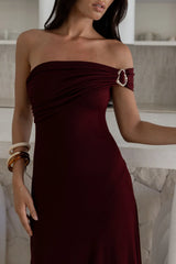 Sundown Secrets Off Shoulder Maxi Dress Wine