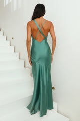DEAR EMILIA Known For Style Satin Maxi Dress Sage