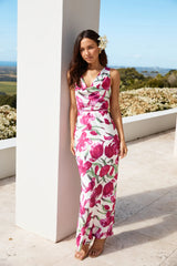 Garden Tour Satin Maxi Dress Pink
