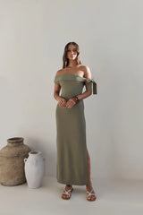 Summer Social Off Shoulder Maxi Dress Green