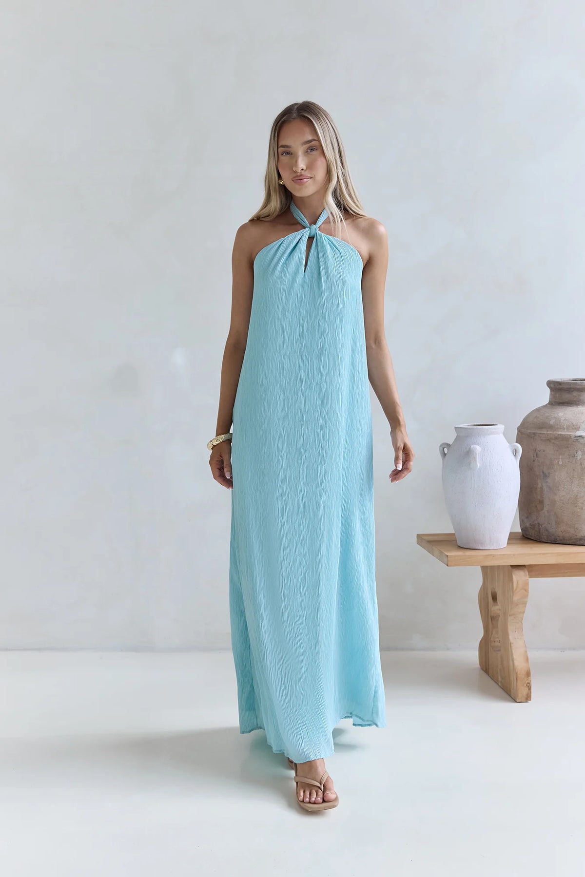 Isle Of Chic Halter Maxi Dress Aqua