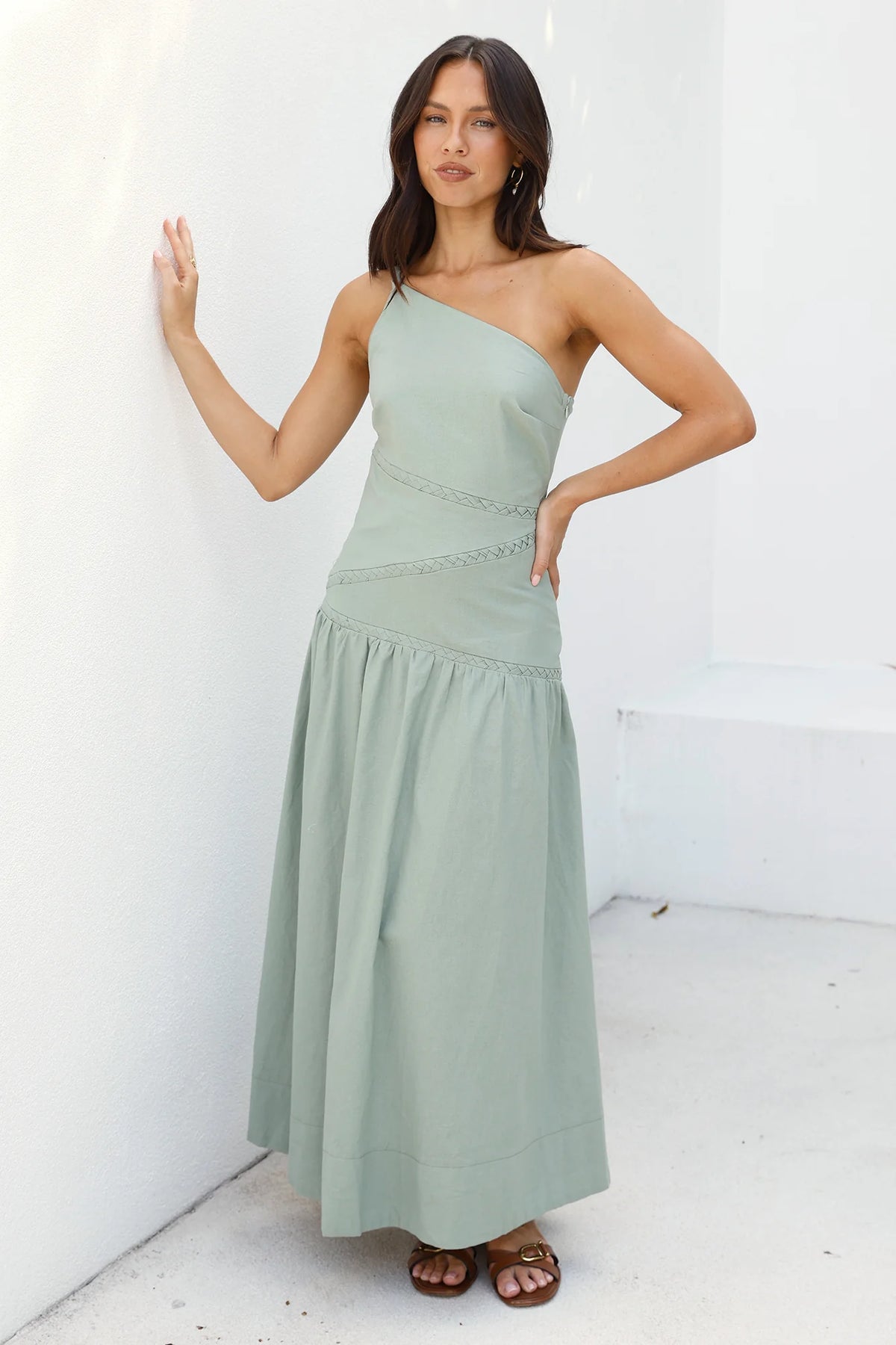 Claire One Shoulder Maxi Dress Khaki