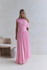 Hidden Flair One Shoulder Mesh Maxi Dress Pink
