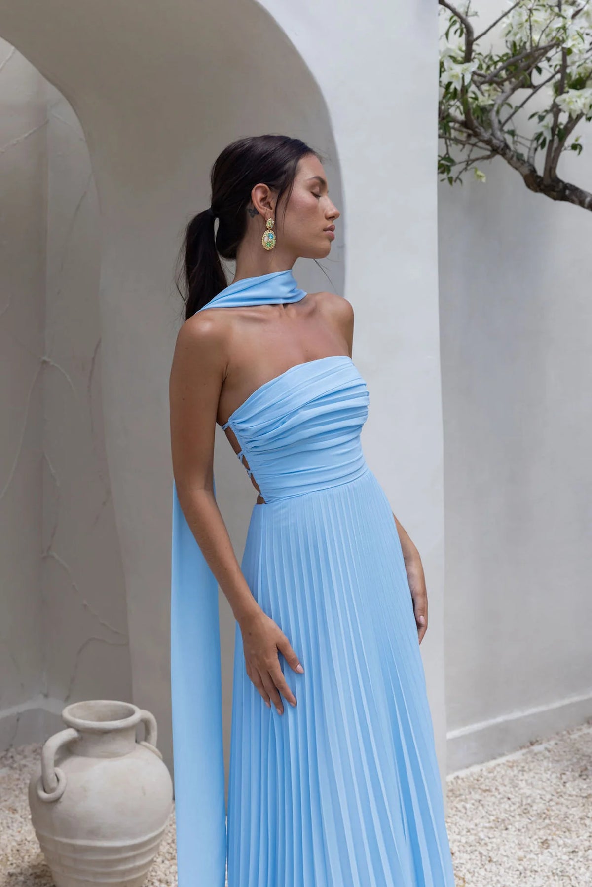 Rosewater Roads Strapless Maxi Dress Blue