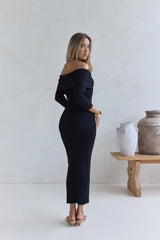 Chilled Luxe Off Shoulder Knit Maxi Dress Black