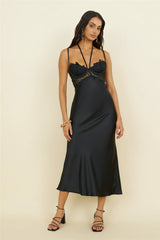 Sunday Brunch Satin Maxi Dress Black