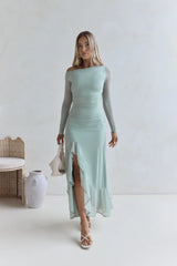 Whispered Secrets Mesh Long Sleeve Maxi Dress Sage