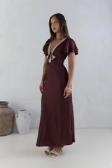 Postcard Dreams Satin Maxi Dress Brown