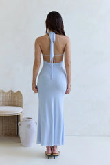 Taste Of Luxe Halter Mesh Maxi Dress Blue
