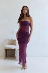 For The Lovers Lace Strapless Maxi Dress Plum