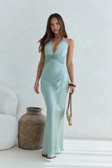 Destinations Halter Satin Maxi Dress Sage