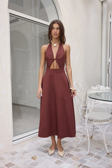 Sands Of Splendor Halter Maxi Dress Brown