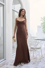 Brilliant Belle Satin Maxi Dress Brown