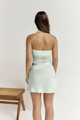 Call Me Darling Strapless Mesh Mini Dress Sage