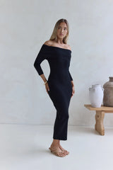 Chilled Luxe Off Shoulder Knit Maxi Dress Black