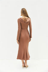 The Forget Me Not Satin Maxi Dress Brown