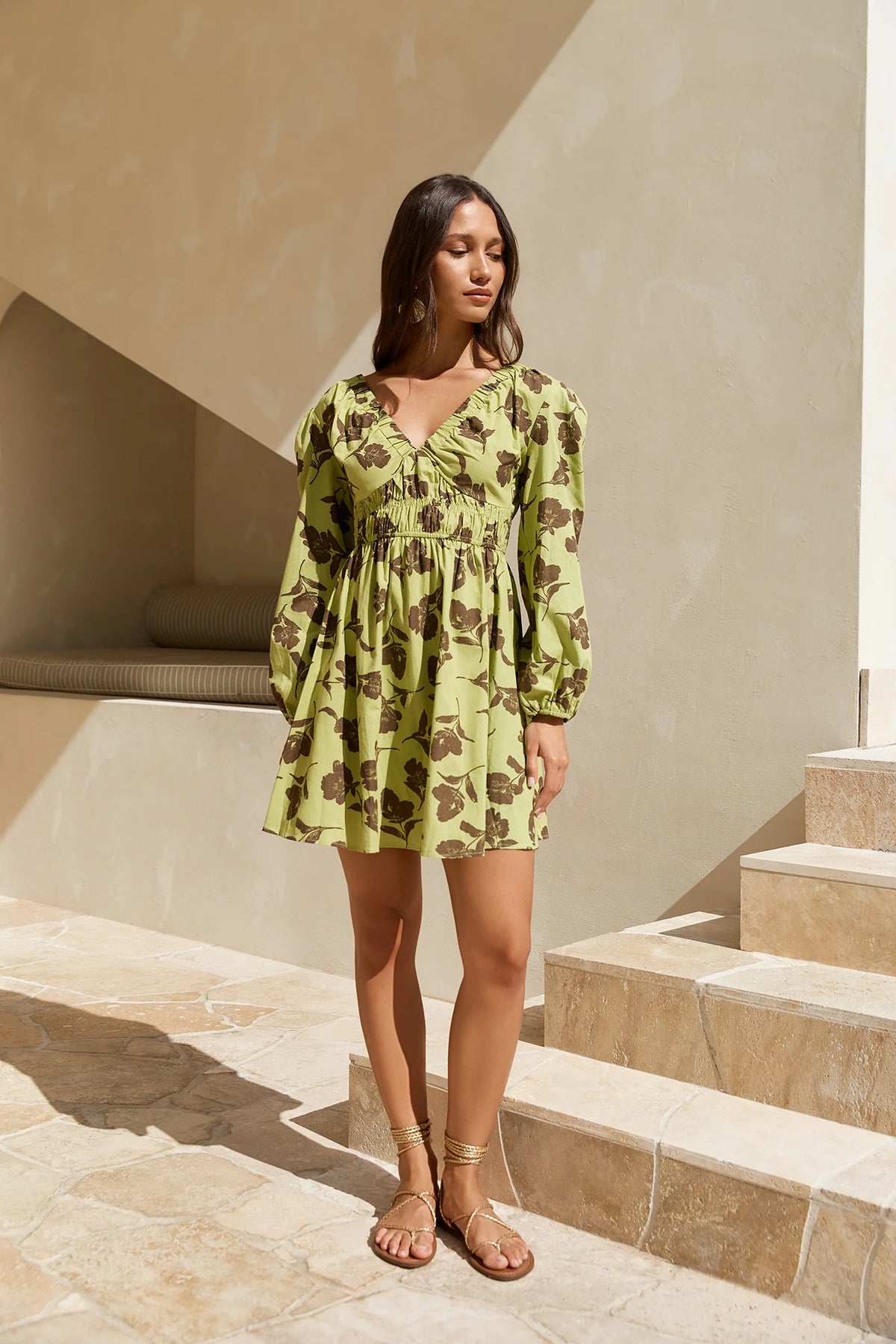 Aster Long Sleeve Mini Dress Green