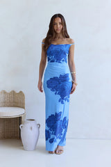 The Darling Edit Off Shoulder Maxi Dress Blue
